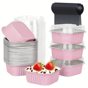 Mini Cake Pans Set 10 or 50 5oz Aluminum Square Baking Cups with Lids and Spoons