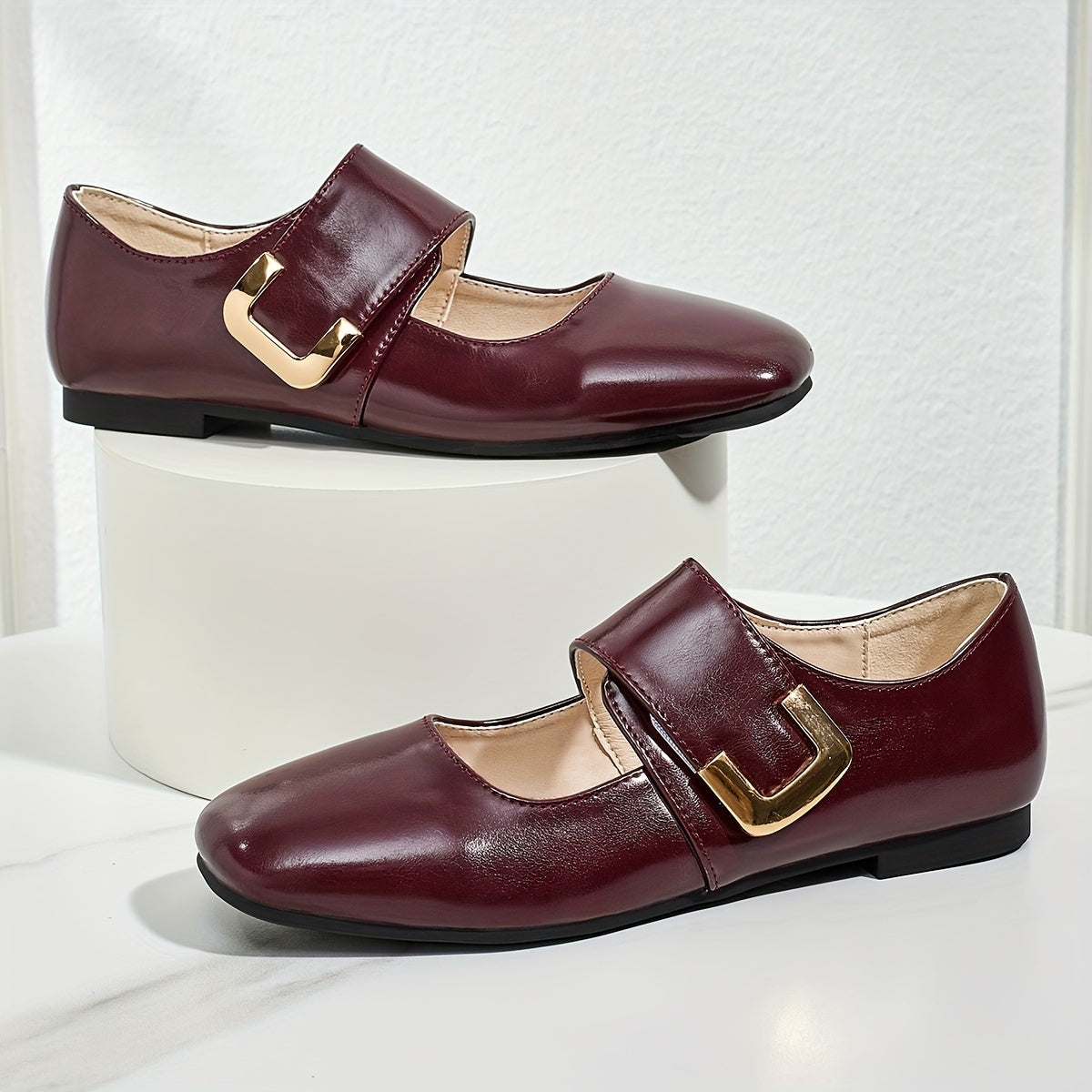 Women's Mary Jane Flats Faux Leather Square Toe College Style All-Season Non-Slip