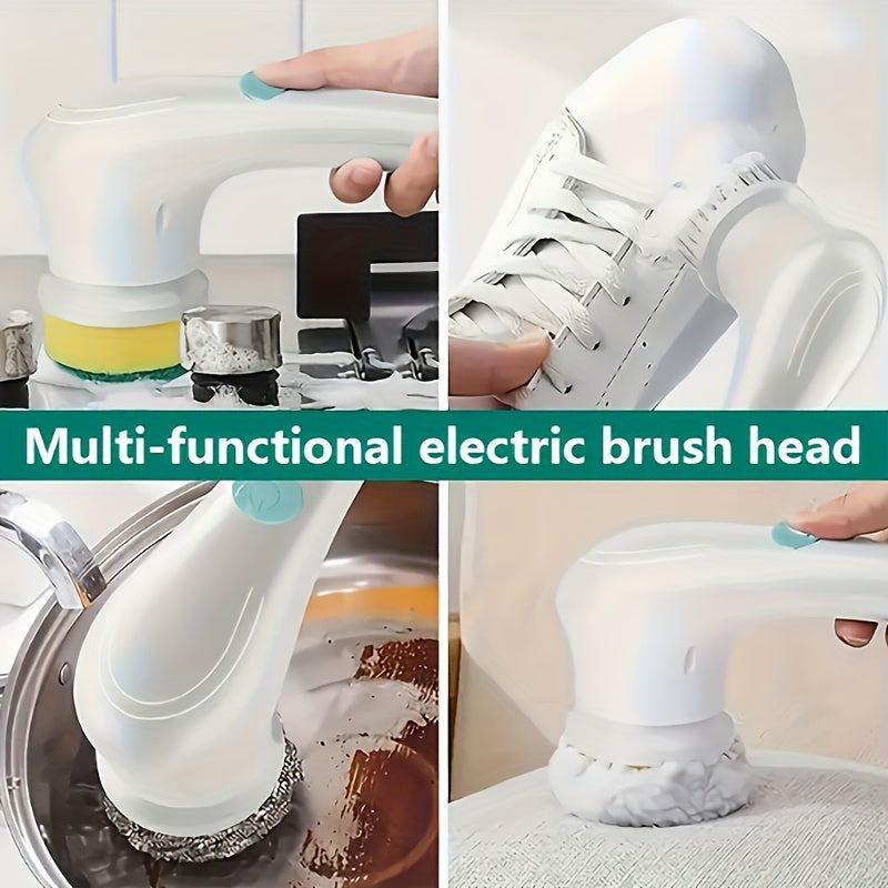 Multi-Functional Electric Cleaning Brush Set with 5 Brush Heads for Kitchen Bathroom and Home