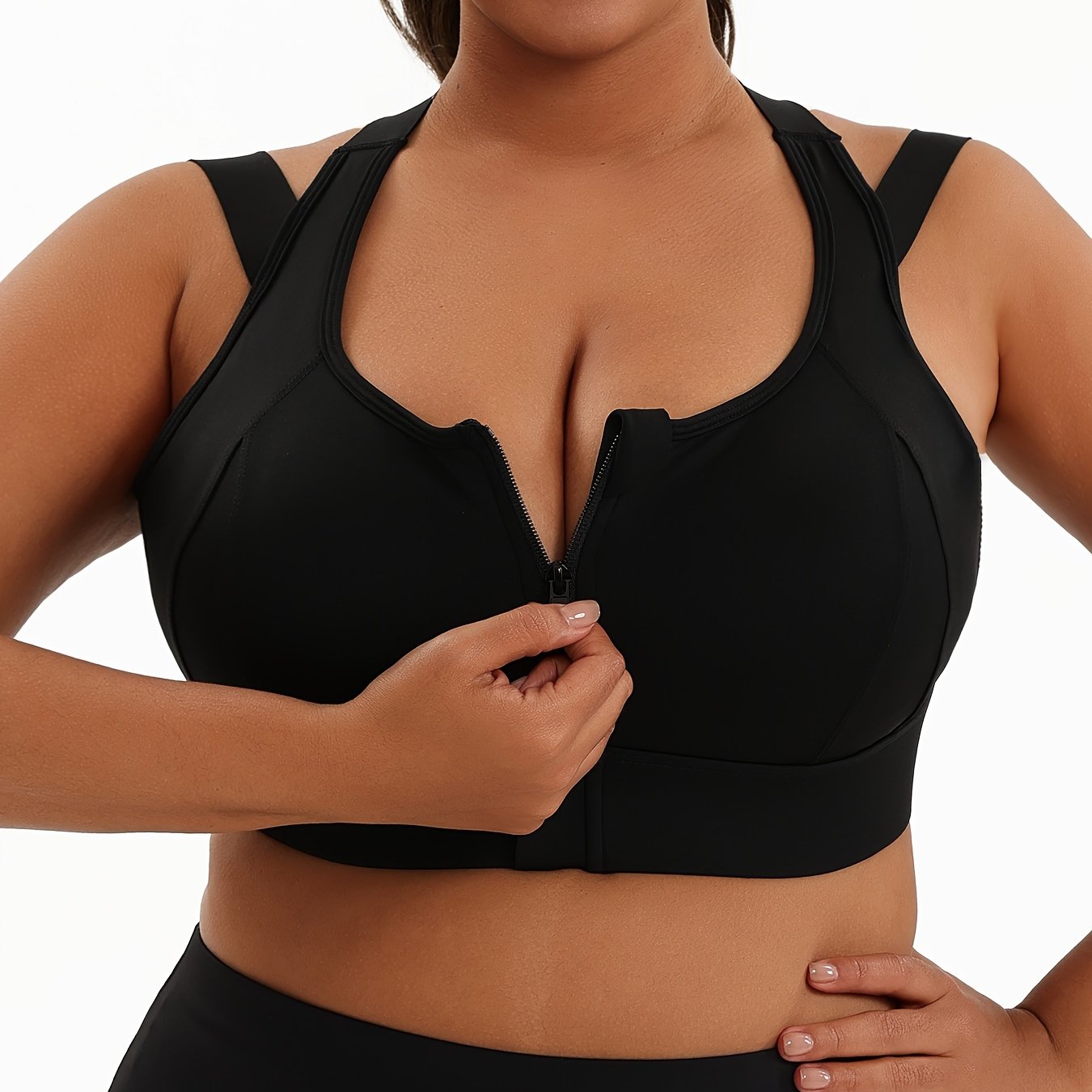 Plus Size Women's Sports Bra High Support Front Zip Breathable Activewear for Yoga and Fitness