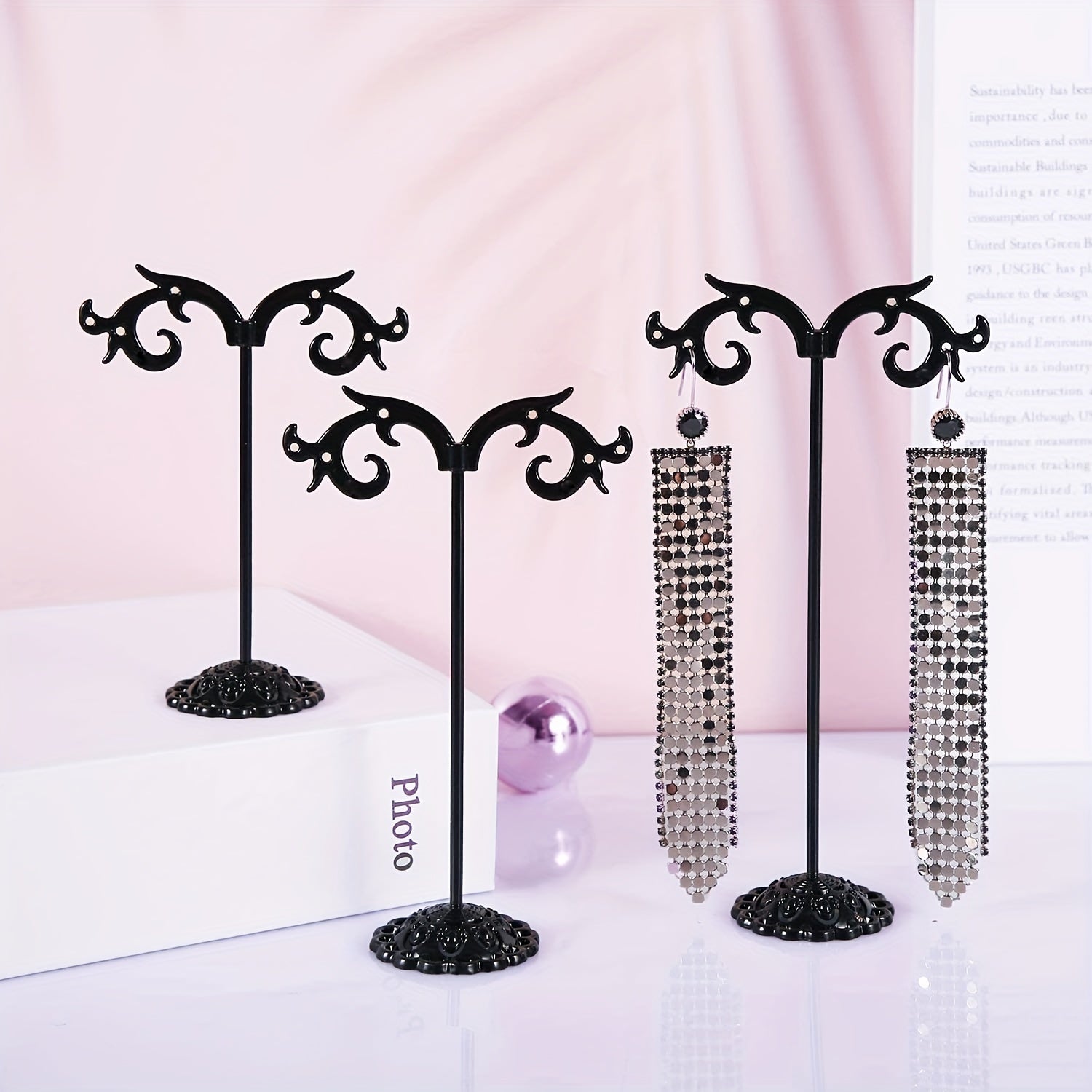 Набор из 3 черных подставок для серег в форме крюка для демонстрации украшений, фотосъемки и розничной торговли