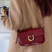 Red Baguette Bag for Women with Detachable Strap and Gold Hardware