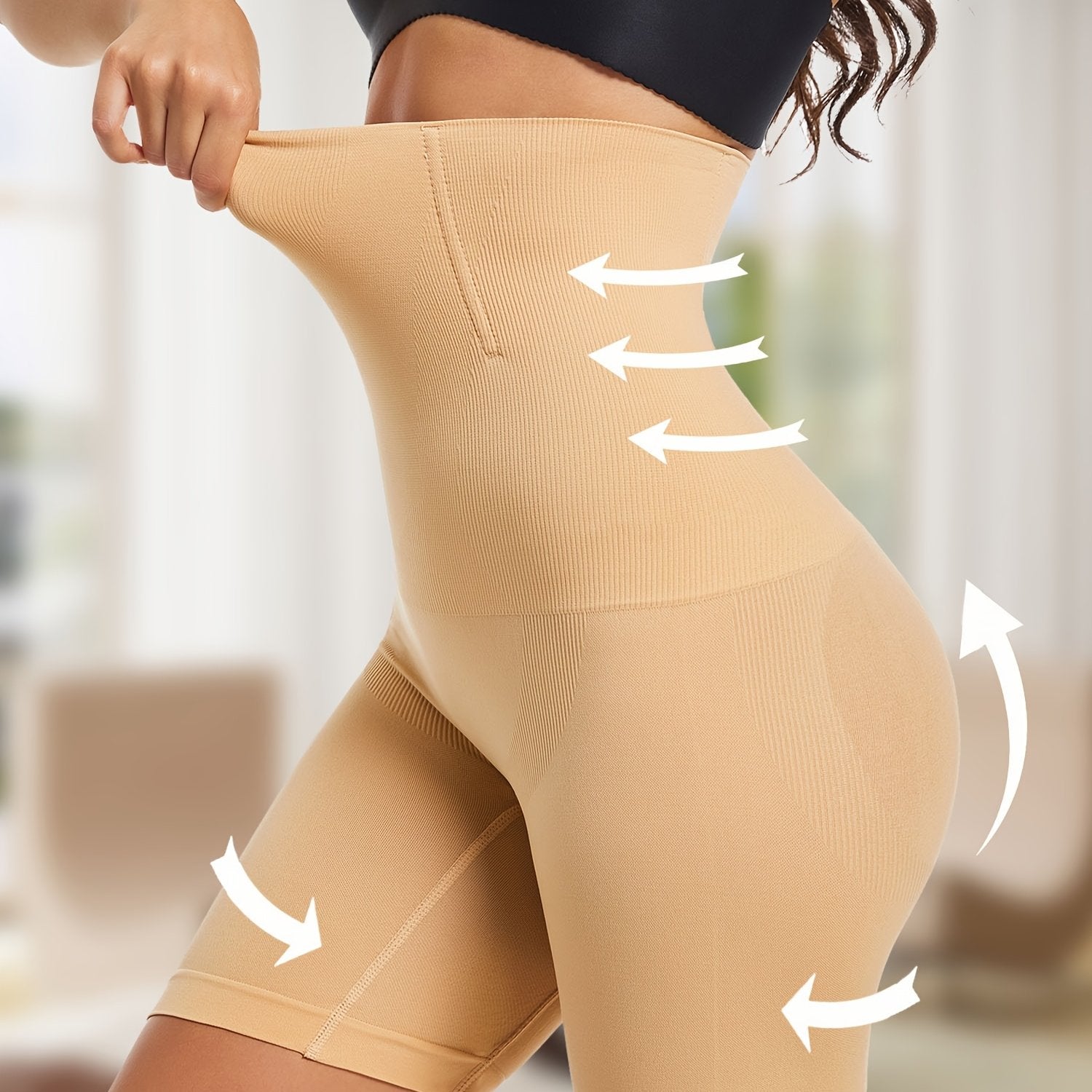 Pantalones cortos moldeadores sin costuras de cintura alta para control de abdomen y levantamiento de glúteos, ropa interior de nylon y spandex