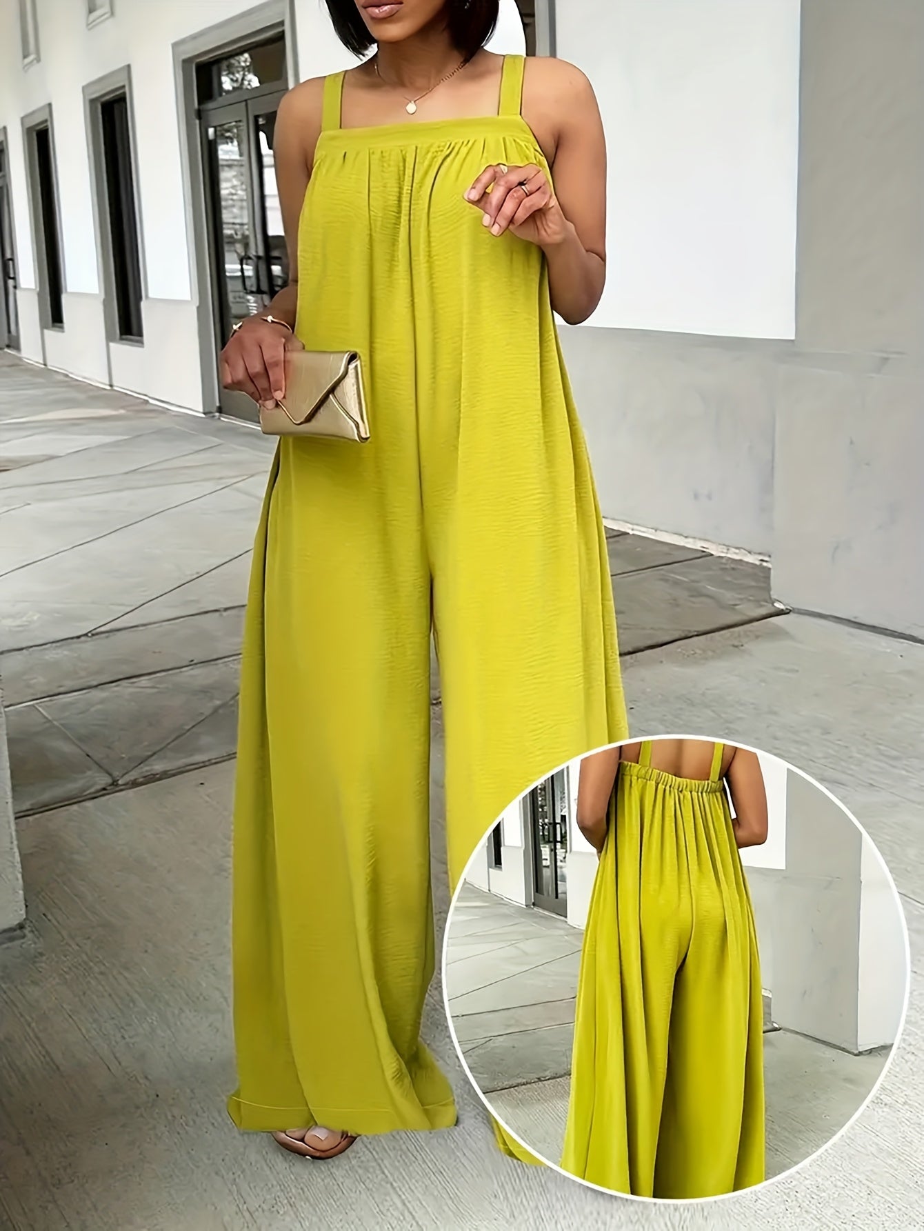 Plus Size Women's Sleeveless Off-Shoulder Jumpsuit Lime Green Casual Formal
