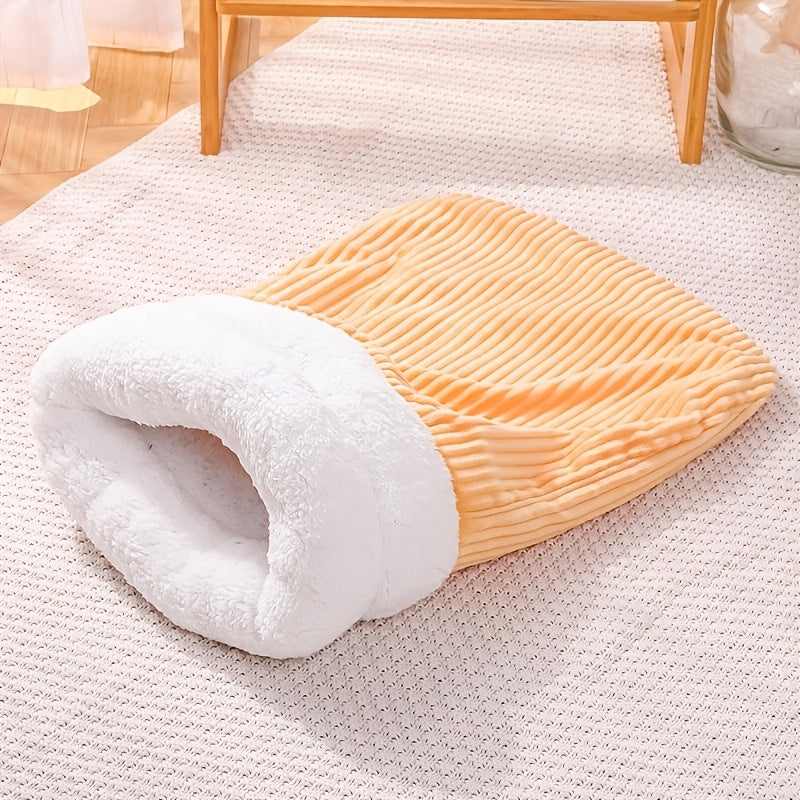360° Wrap Plush Cat Sleeping Bag Beige Light Brown Winter Cozy Snuggle Bed