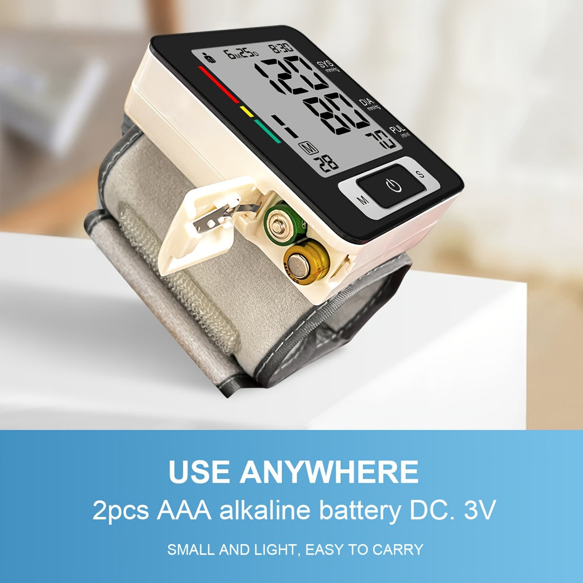 Portable Digital Wrist Blood Pressure Monitor with Large LCD Display Adjustable Strap White