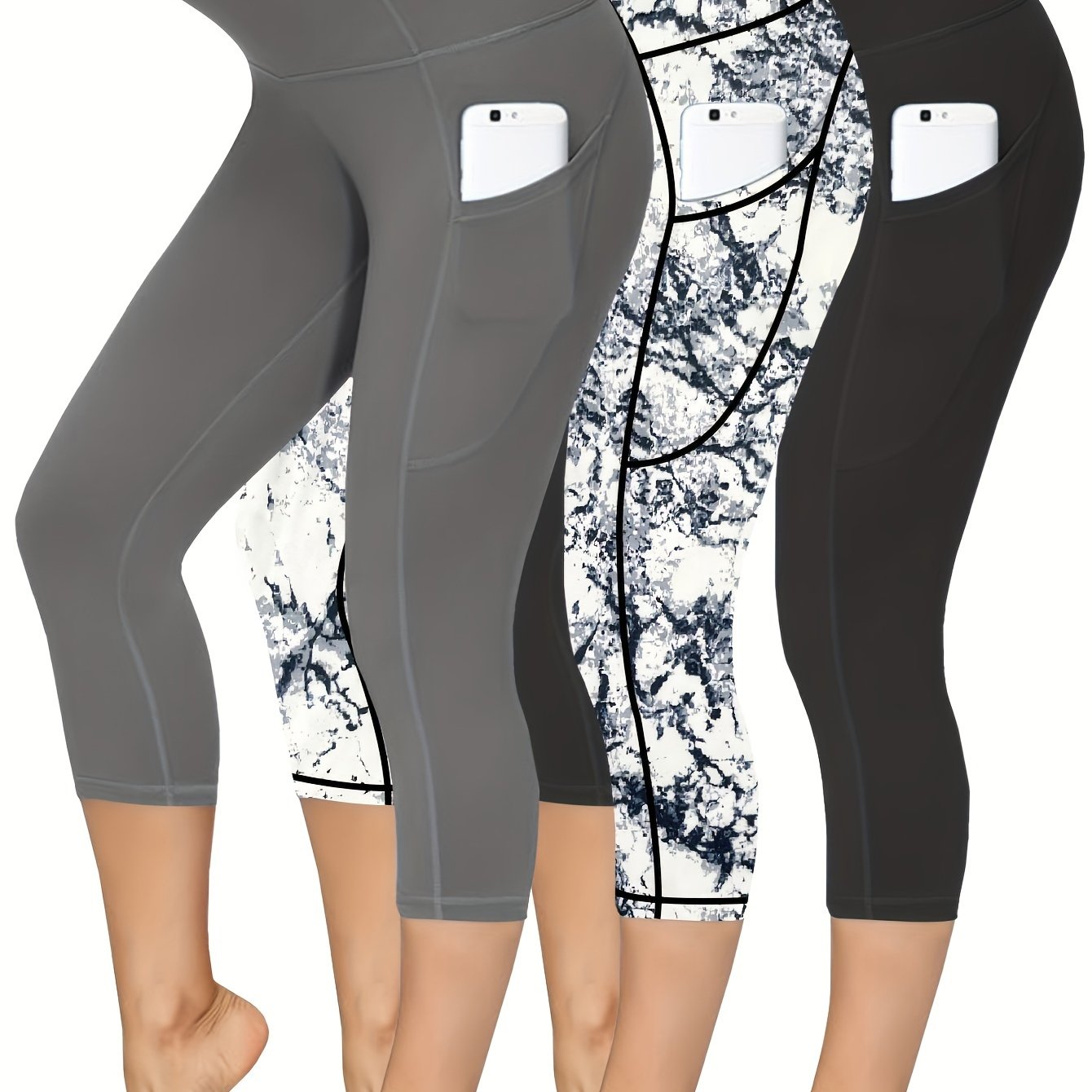 Plus Size Women's High-Waisted Capri Yoga Pants with Pockets