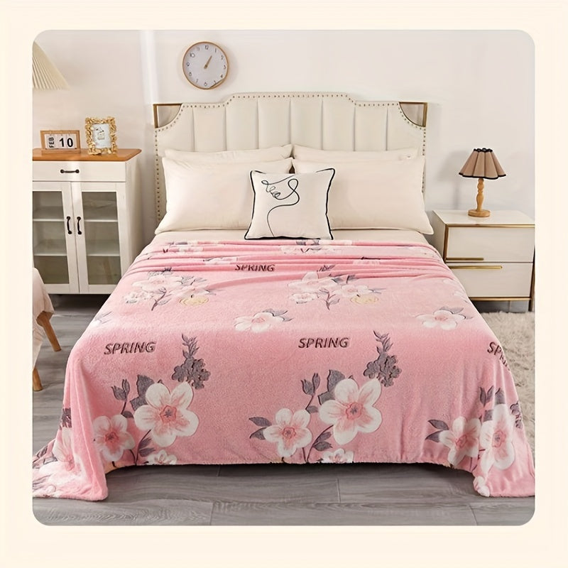 Pink Floral Fleece Blanket Cozy Throw for Bed Couch Nap Home Decor