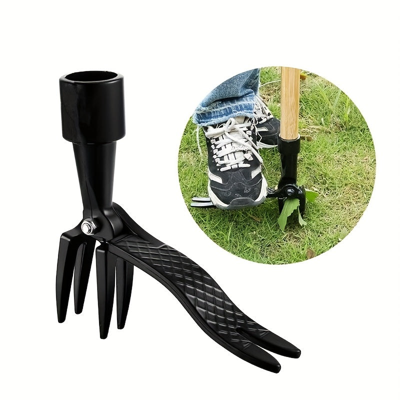 Black Ergonomic Garden Weeding Tool with Aluminum Handle and 4-Prong Claws