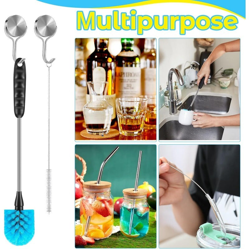 Stainless Steel Bottle Brush Set with Triangular Bristles for Coffee and Sports Bottles