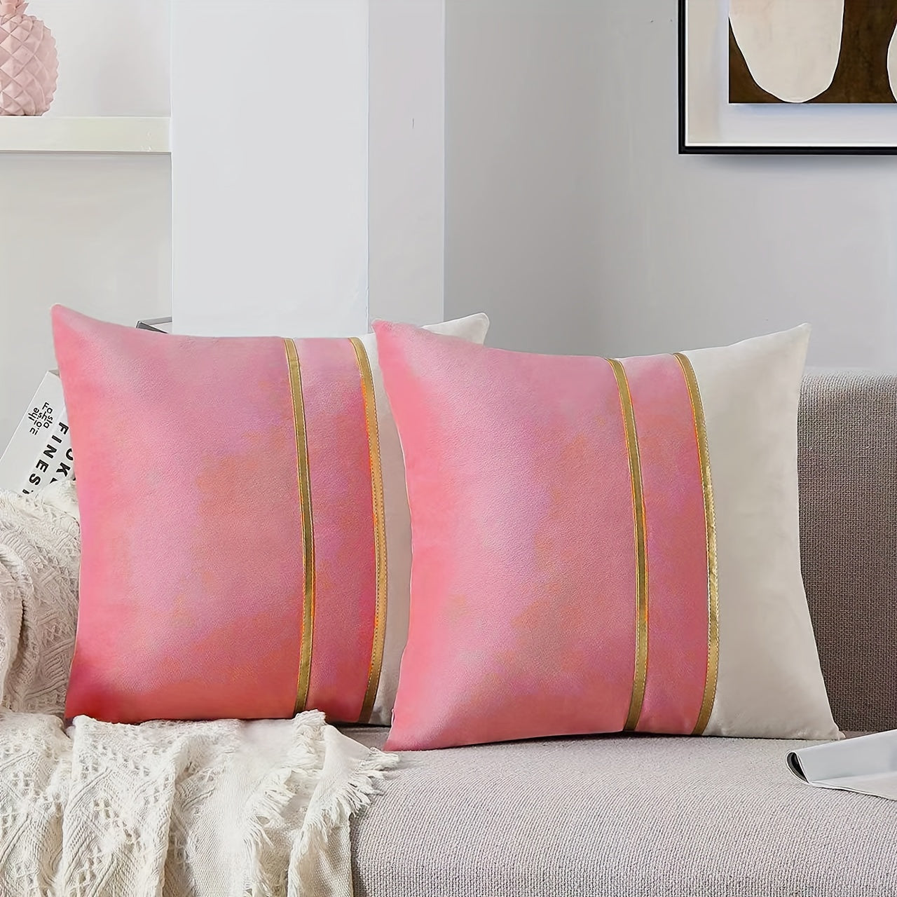 Золотистый бархатный квадратный чехол для подушки с тиснением - мягкий и роскошный, подходит для декора дома, спальни, автомобиля и гостиной (в комплект не входит наполнитель для подушки) - 2 штуки