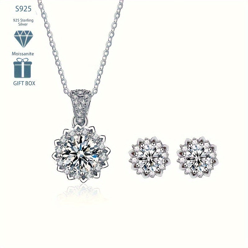 Ushbu zamonaviy 4.5g S925 Silver Moissanite marjon va quloq bilaguzuklari to'plami klassik 1CT gullar dizayniga ega. To'plam kumush qoplamali bo'lib, partiyalar, ta'tillar va 14-fevral kuni sovg'a sifatida mukammal. Ushbu mashhur moda bayonoti albatta