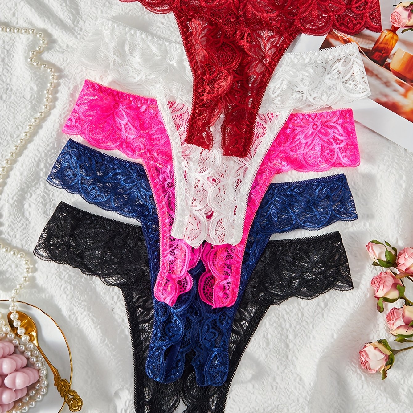 Women’s Lace Open Crotch Thongs Low Waist Lingerie Panties