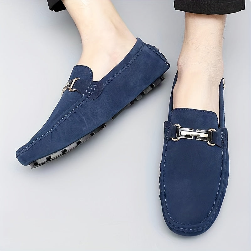 Men's Metallic Moccasin Loafers Non-Slip Slip-On Shoes for Spring and Summer