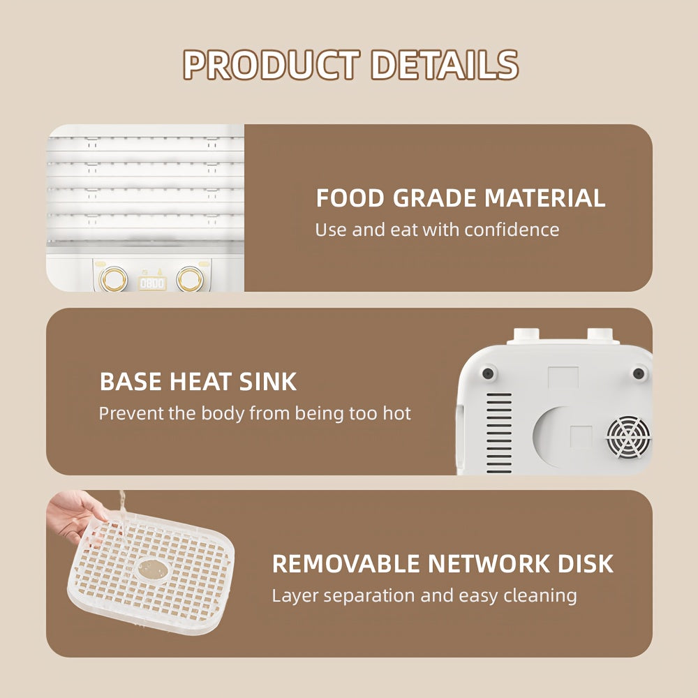 220V Evropa Standart Plugi, Energiya Tejamkor 4-Qavatli Havo Quruqchisi, Oziq-ovqat Quritish uchun, Moslashuvchan Harorat Boshqaruvi, Oshxona uchun Zarur