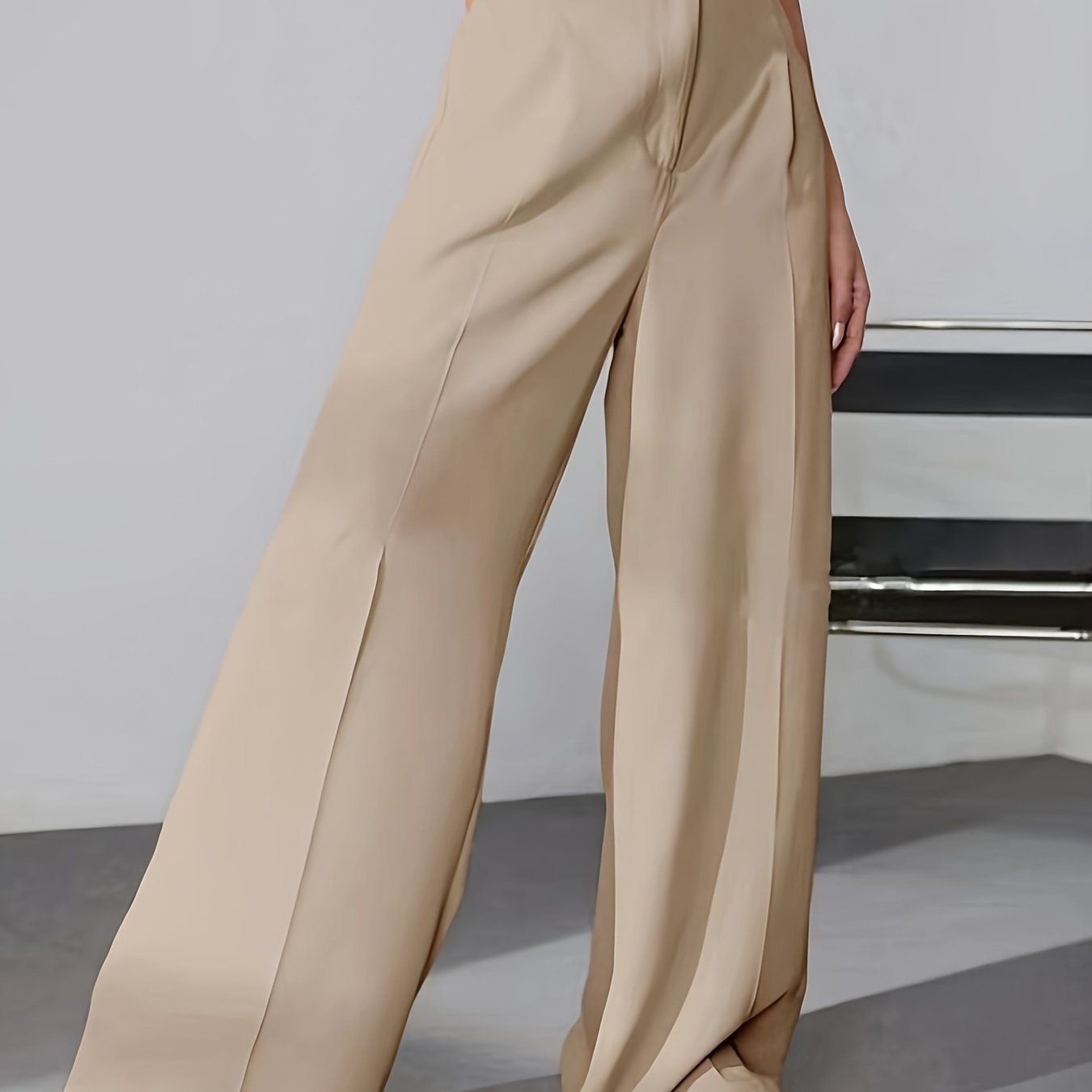 Women's High-Waisted Wide Leg Pants Solid Color Office Wear Polyester Elegant