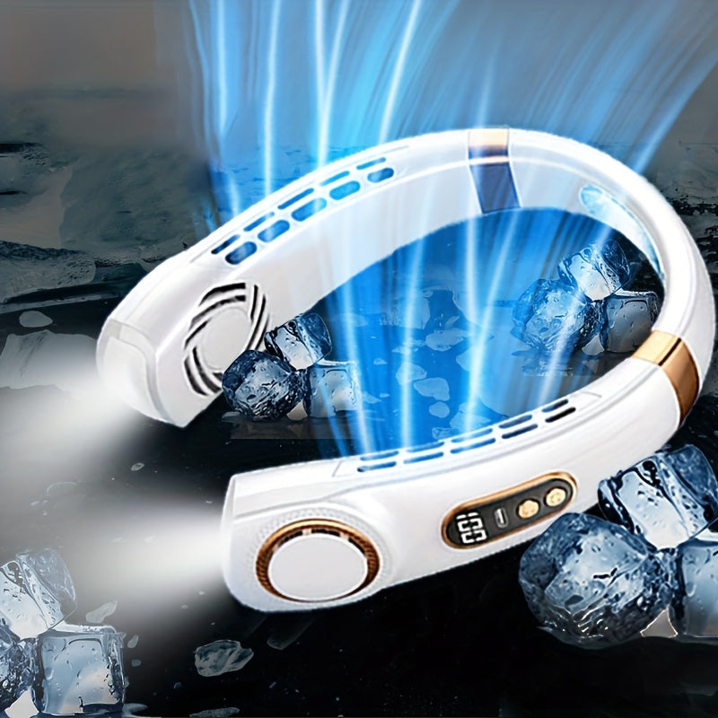 Portable Neck Fan 2-in-1 Bladeless USB Rechargeable 5 Speeds Digital Display Indoor Outdoor