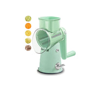 Rallador de queso giratorio con mango, 5 cuchillas, base con ventosa, cortador de verduras