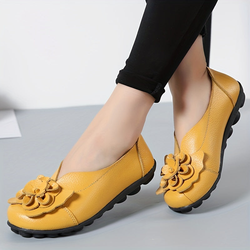 Women's Flower Decor Flat Shoes Solid Color Slip On Casual Walking Shoes