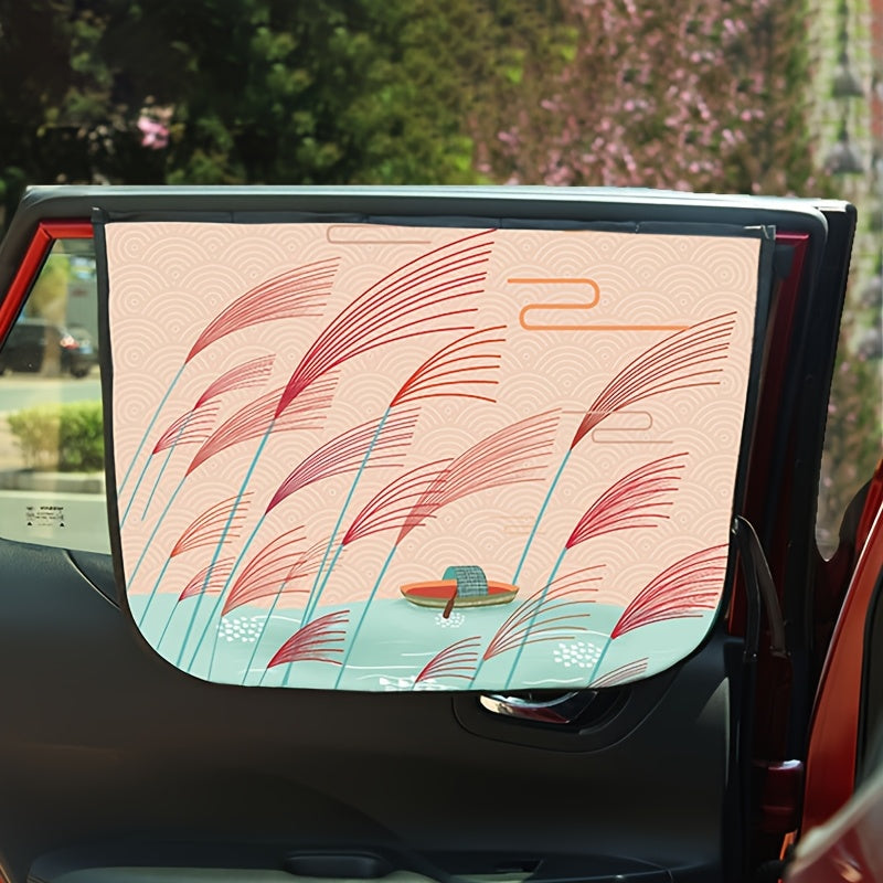 Авто-занавеска для солнца Милая кошка и бегущая овца Двухслойная теплоизоляция Синий Желтый Черный