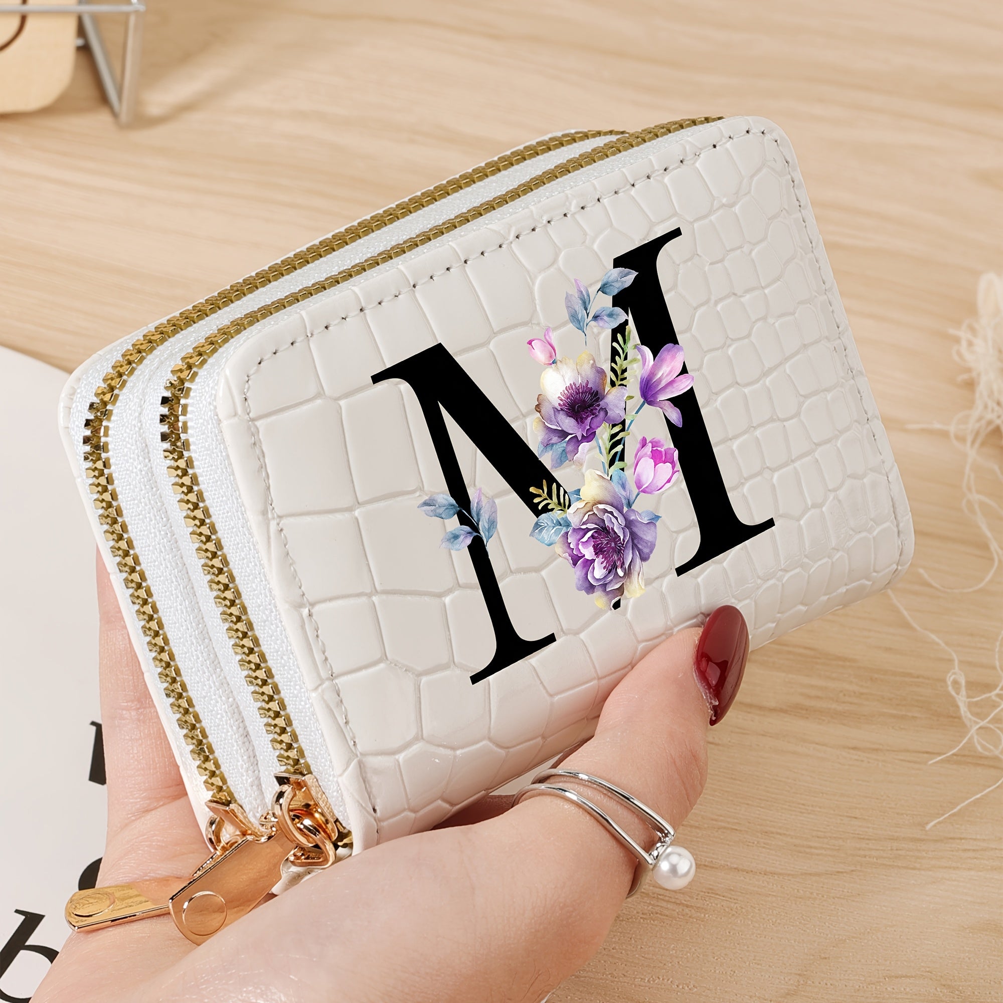 Minimalist Floral Credit Card Holder with Zipper Coin Purse for School and Back-to-School Supplies