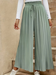 Women's Wide-Leg Pants with Pleats Olive Green Casual Trousers