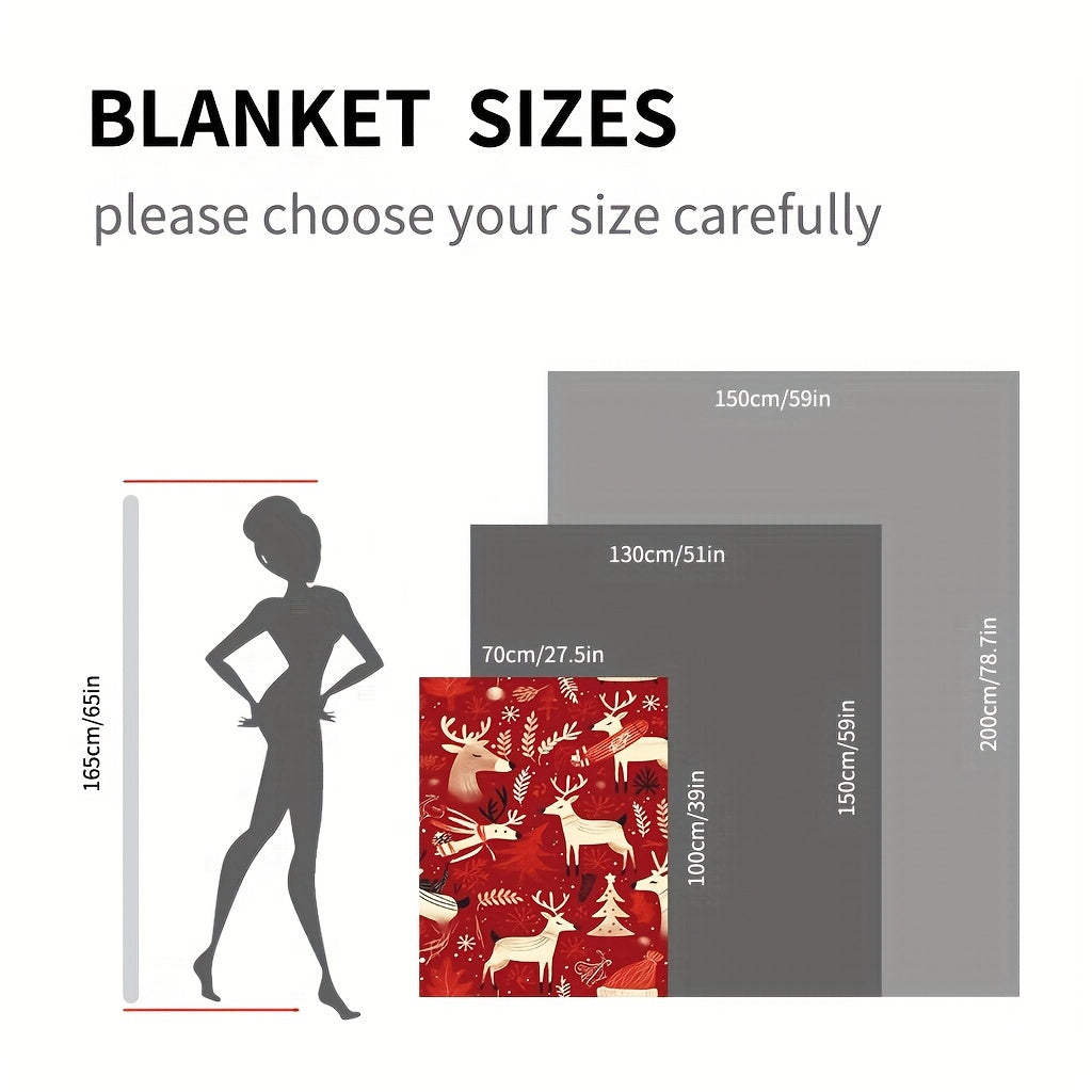 Red Christmas Reindeer Flannel Throw Blanket Soft Warm Cozy for Sofa Bed Camping