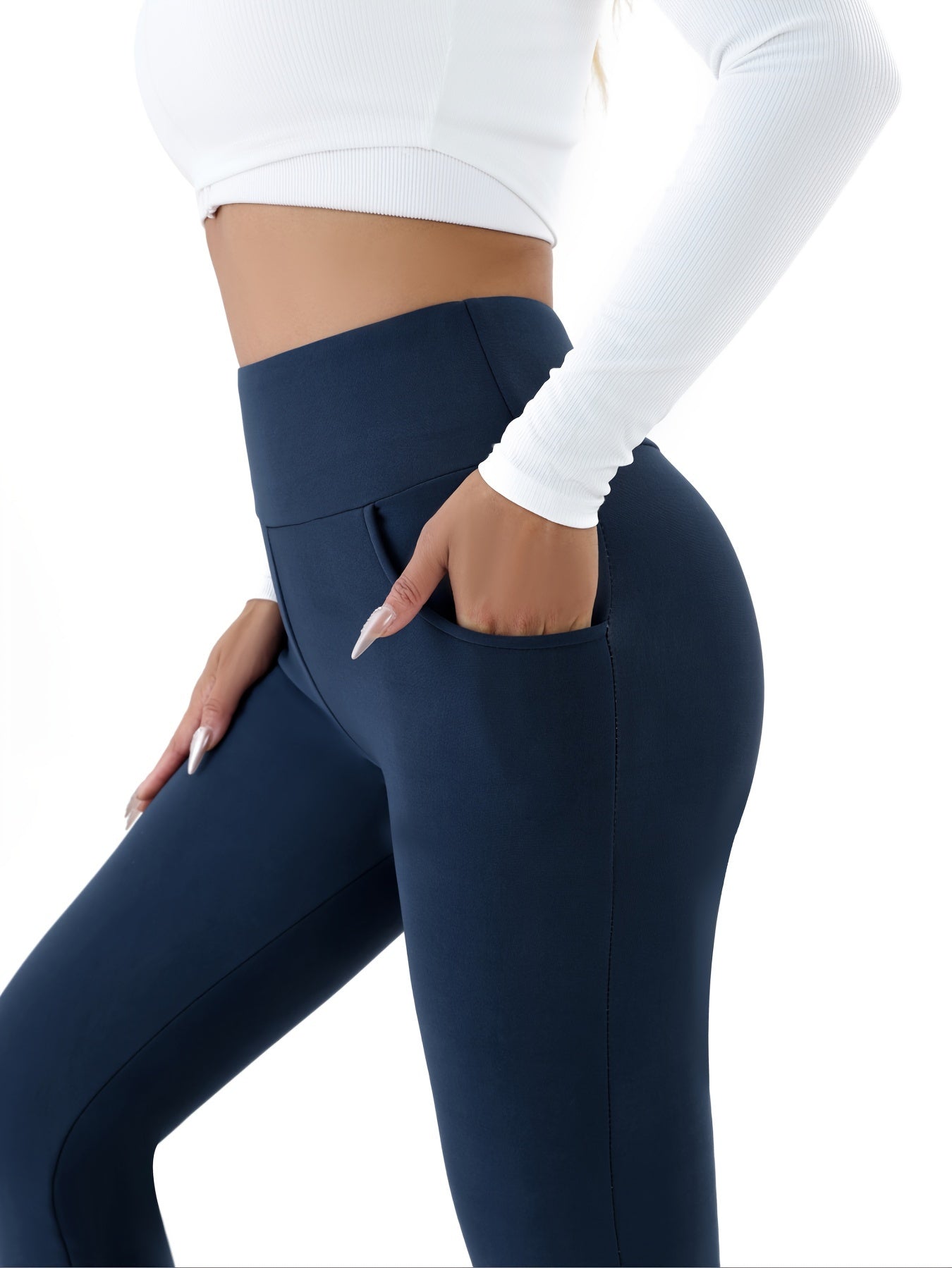 Women's High-Waist Plush Lined Leggings with Pockets for Yoga and Workout