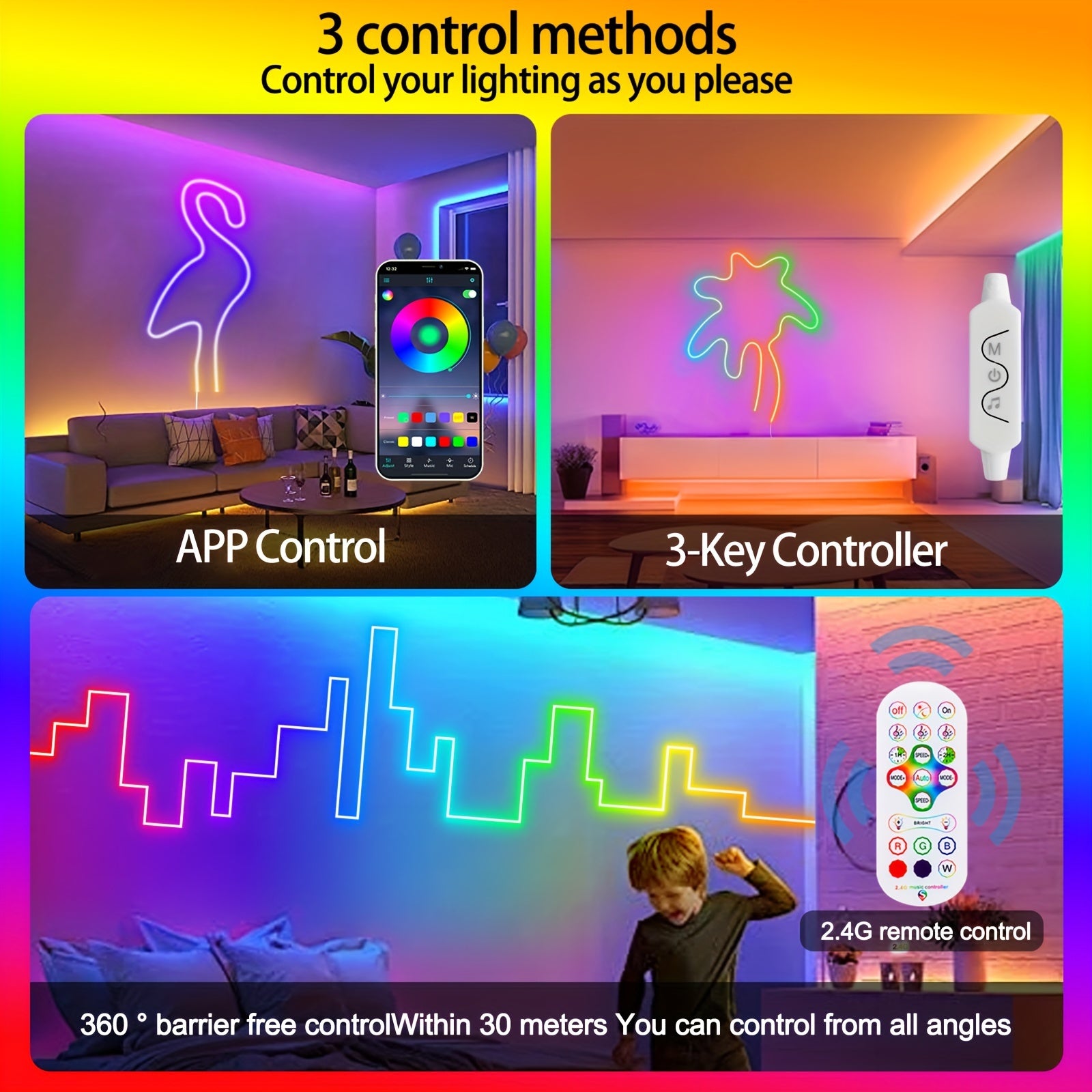 Smart RGB IC LED Neon Light Strip Wireless Remote Music Sync USB Powered for Bedroom Living Room Party Decor 2m 3m 5m