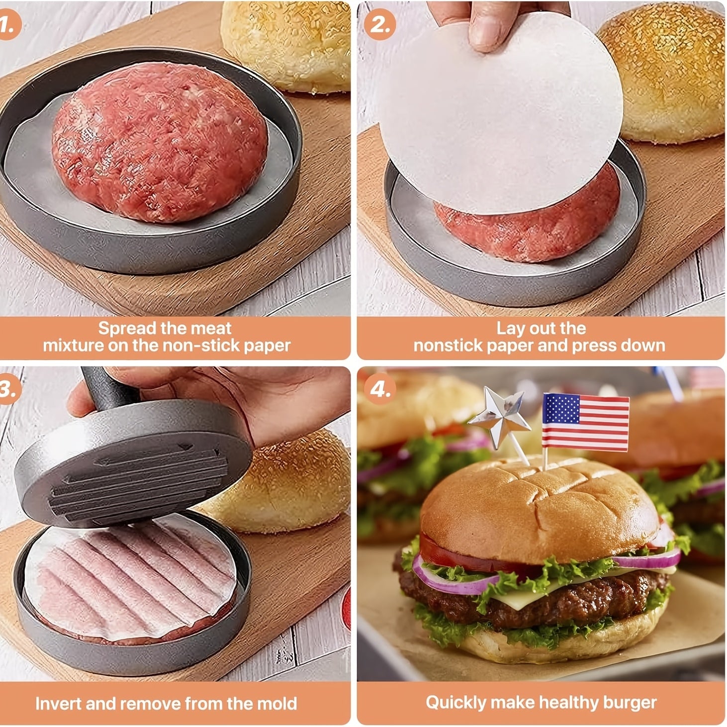 Food-Grade Aluminum Burger Press with Non-Stick Surface 11.7cm Diameter