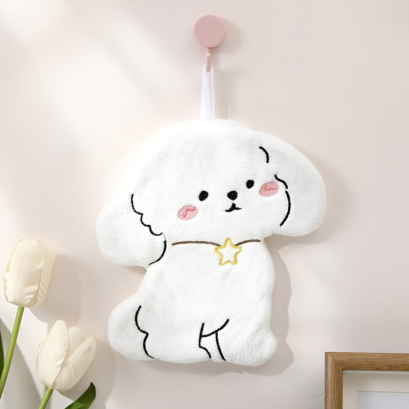 Cartoon Dog Hand Towels Coral Fleece 100% Polyester Set for Bathroom Kitchen