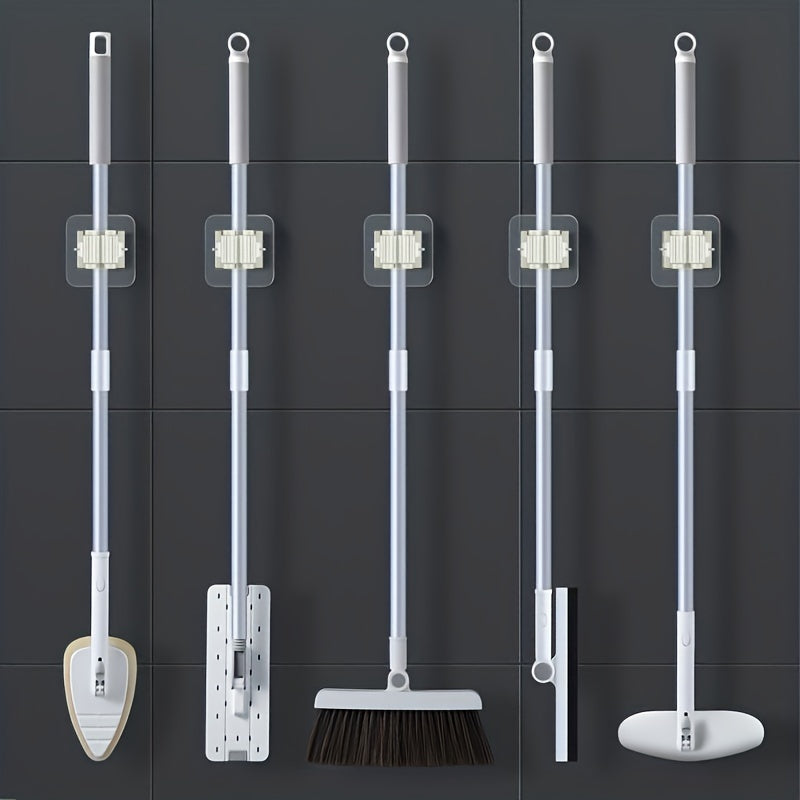 5-Piece Wall-Mounted Mop and Broom Holder Waterproof Non-Slip Organizer for Home Bathroom Kitchen Garden Garage