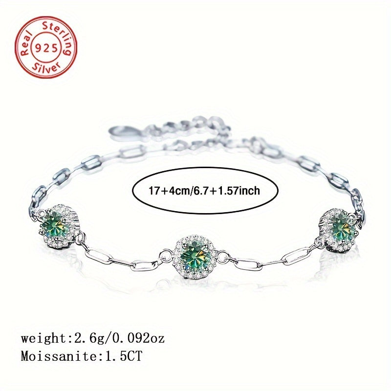 Sterling Silver Bracelet with 1.5 Carat Moissanite for Women