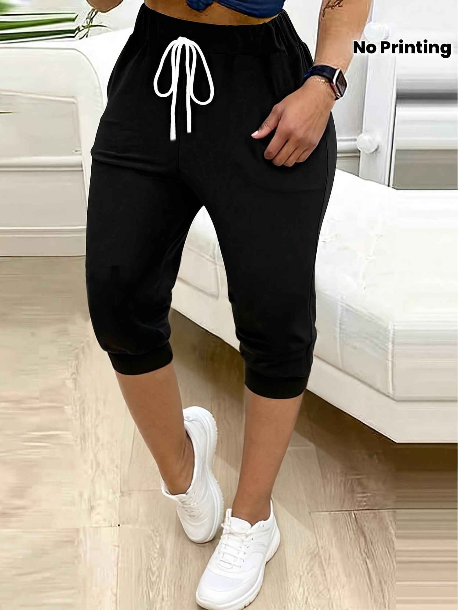 Plus Size Women Stretchy High-Waisted Athletic Shorts Breathable Elastic Drawstring