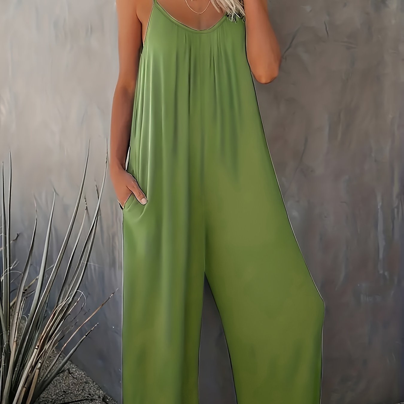 Plus Size Women's Bohemian Sleeveless Jumpsuit Black Wide-Leg Romper with Pockets