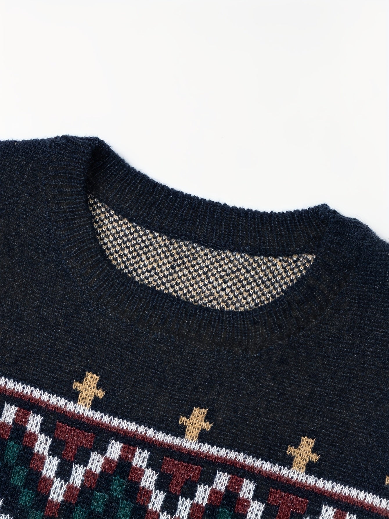 Men's Plus Size Nordic Pattern Knit Pullover for Casual Fall Winter Wear