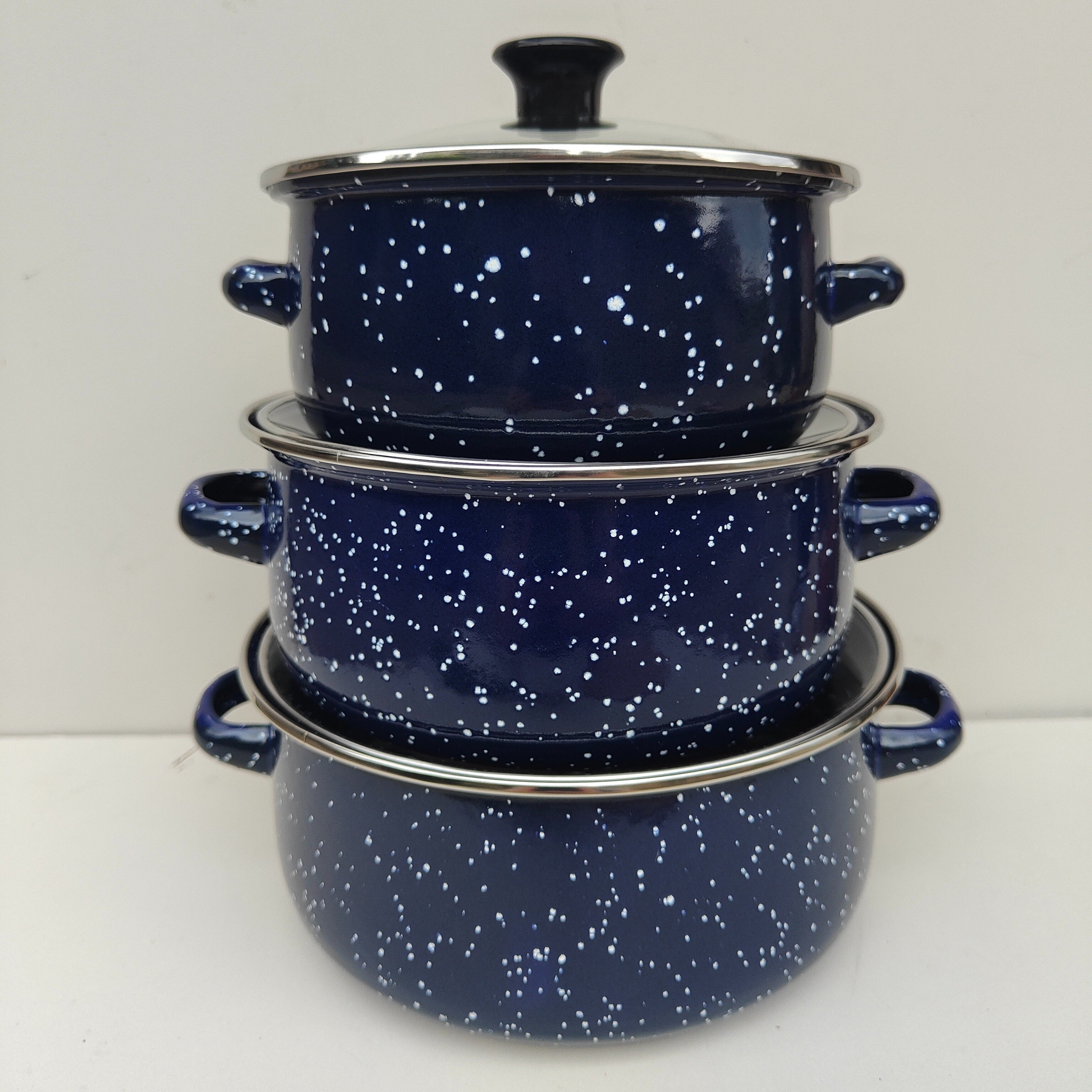 Enamel Soup Pot Stew Set 3 Pieces 16/18/20 Sizes Refrigerator Storage