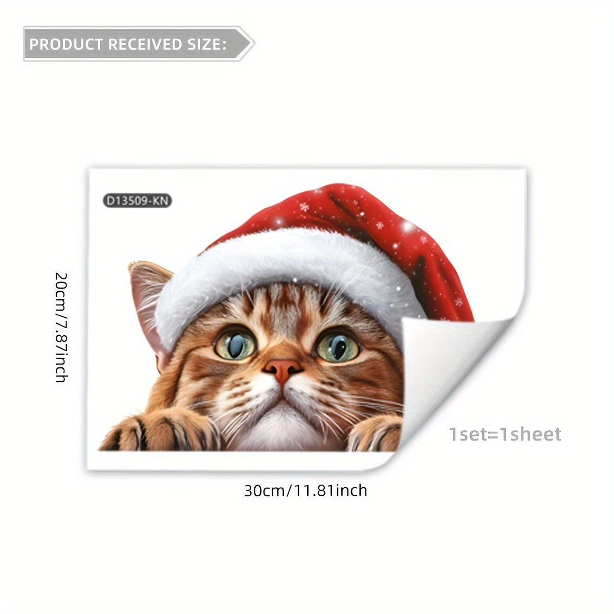 Double-Sided Cat Christmas Hat Glass Sticker Holiday Window Decor