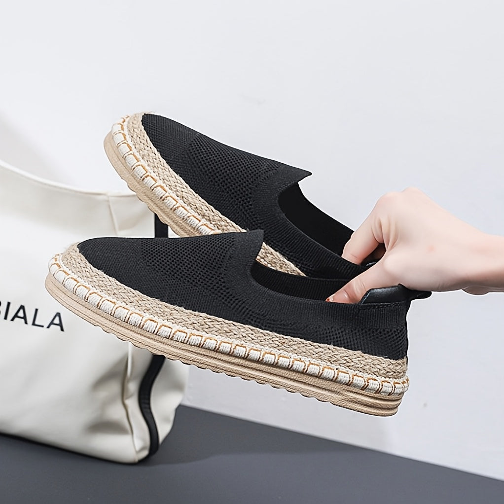 Women's Slip-On Flat Shoes Breathable Knit Fabric Casual Comfortable Flats Black Blue White