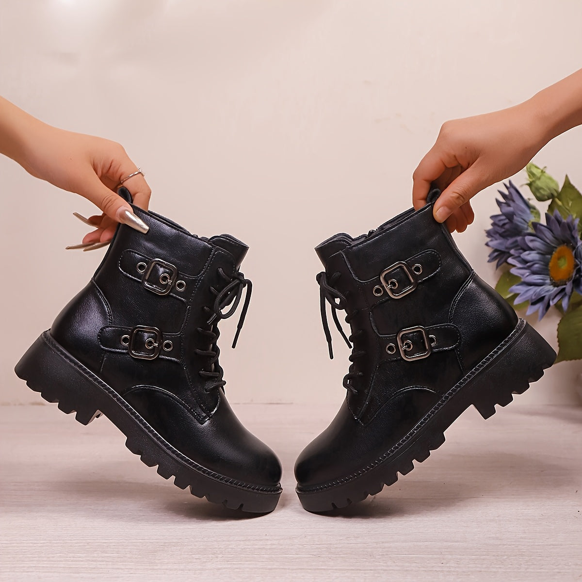 Women's Casual Short Boots with Round Toe Side Zipper and Anti-Slip Soles