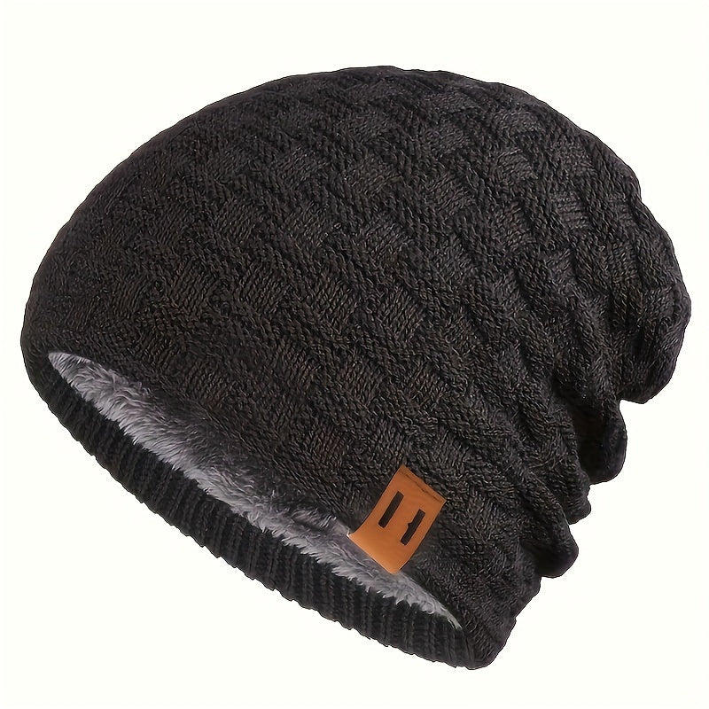 Men's Padded Knitted Cap Warm Winter Hat for Autumn and Cold Weather