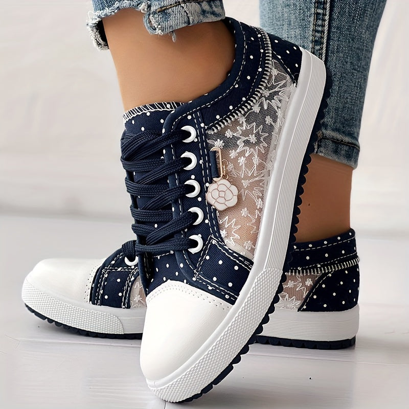 Women's Floral Mesh Synthetic Casual Sneakers Breathable Low-Top Lace-Up