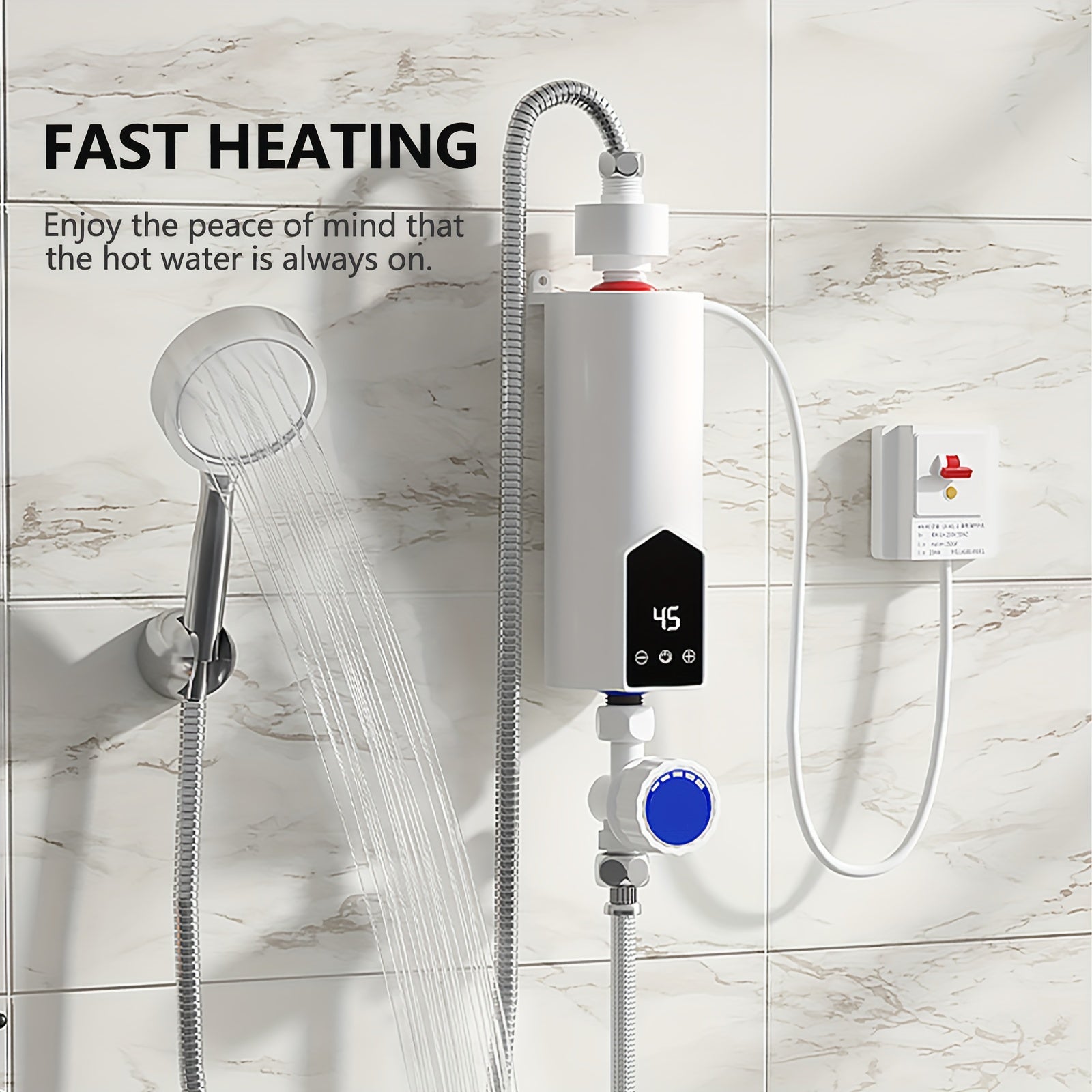 4000W Electric Tankless Water Heater with LED Display Touch Controls for Kitchen Bathroom