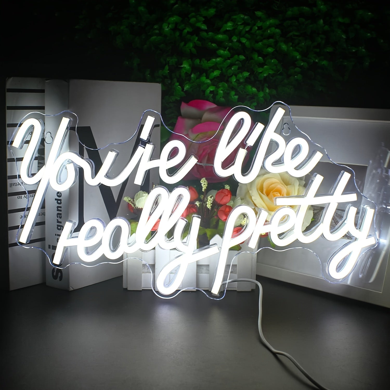 Pink Neon Wall Decor Light with "You're Like Really Pretty" Message