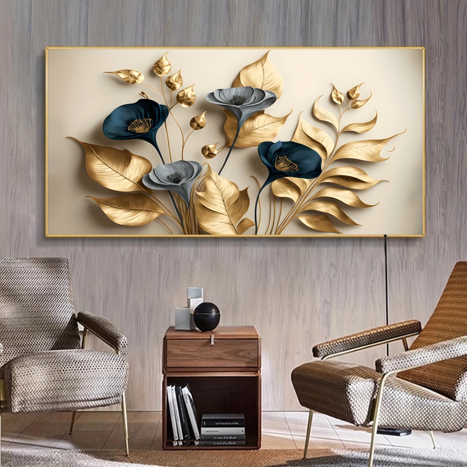 Canvas Wall Art Modern Gold Leaves Painting for Bedroom Living Room Office Dorm