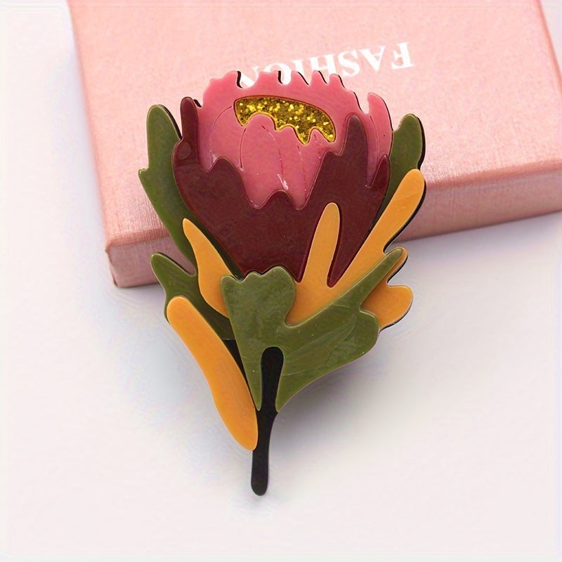 Vintage-Inspired Floral Brooch Acrylic Corsage Pin for Dresses and Sweaters