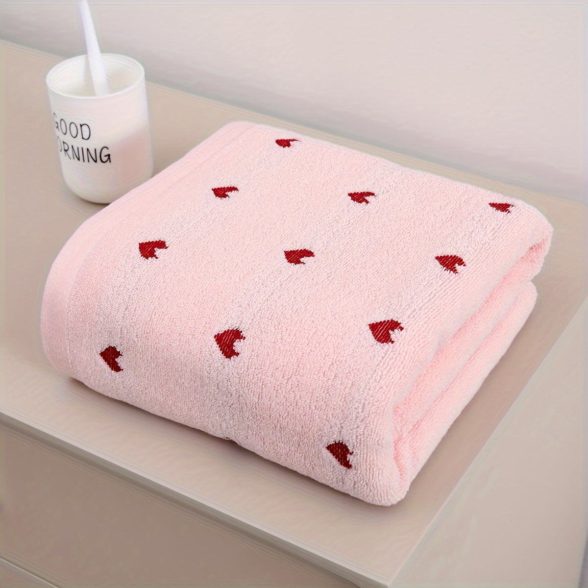 Heart Pattern Cotton Bath Towel Absorbent Quick-Drying Soft Thick for Home Bathroom