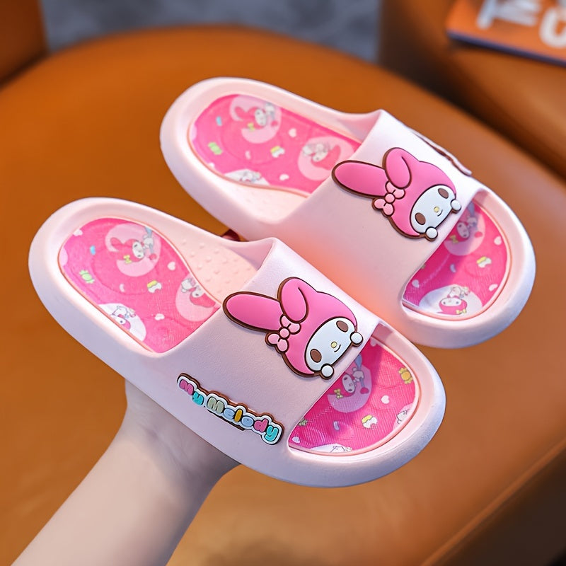 Girls' Pink PVC Slippers Non-Slip Indoor Slides Cartoon Design for Spring Summer