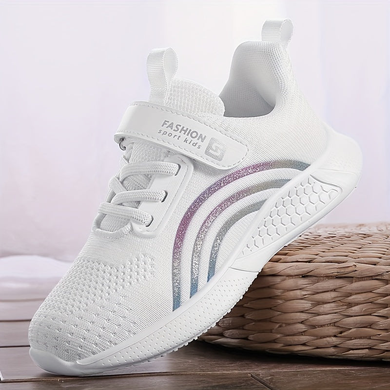 Girls Breathable Woven Sneakers Low Top Running Shoes for Spring and Fall