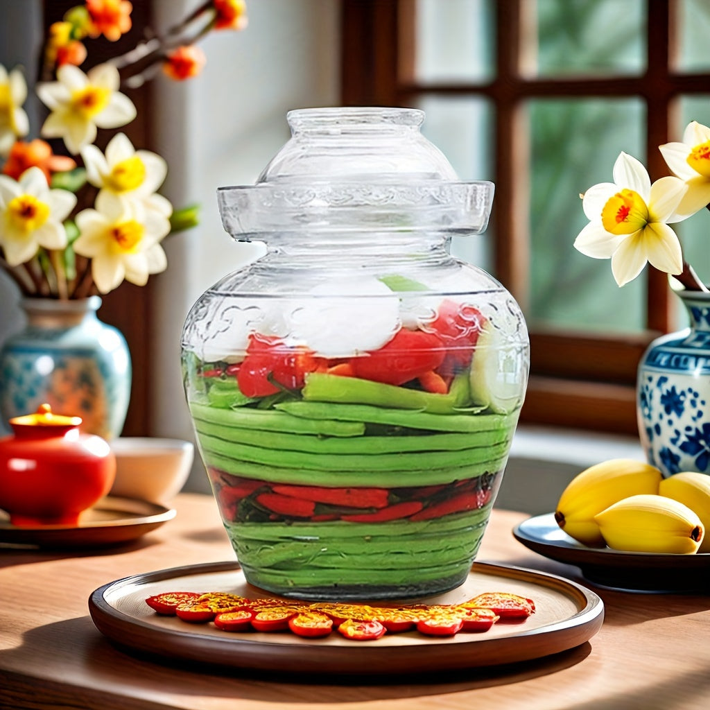 Glass Pickle Fermentation Jar 2500ml Water Seal Lid for Making Pickles Sauerkraut